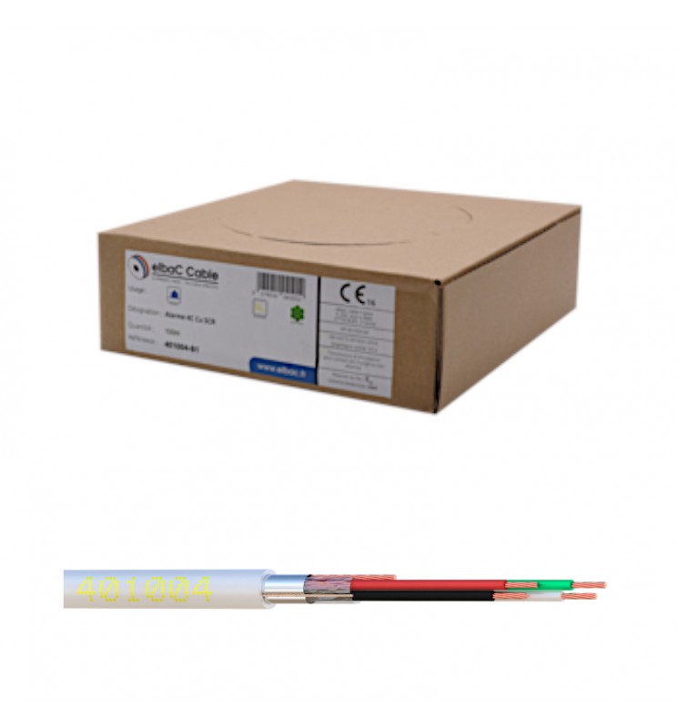 Boîte 100 m câble alarme 4 conducteurs – PVC Ø 3,7 mm, Cu Ø 0,6 mm Boîte 100 m câble alarme 4 conducteurs – PVC Ø 3,7 mm, Cu Ø 0,6 mm