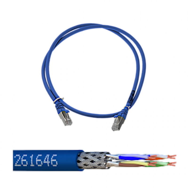 Cordon S/FTP CAT6A PATCH LSZH Bleu 0.5M